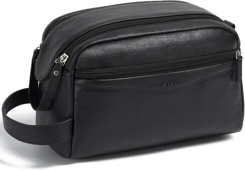Vorspack PU Leather Toiletry Bag for Men, Water-Resistant Travel Bag for Toiletries, Wide Opening Bathroom Organizer for Shaving, Grooming, Skincare - Dark Brown in Saudi Arabia