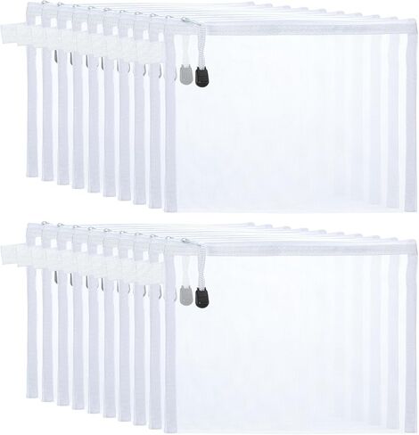 OZY 20Pieces Nylon Mesh Cosmetic Bags Zippered,Portable Organizing Pouches for Travel,Toiletries Bag for Women and Men (A5 White) in Saudi Arabia