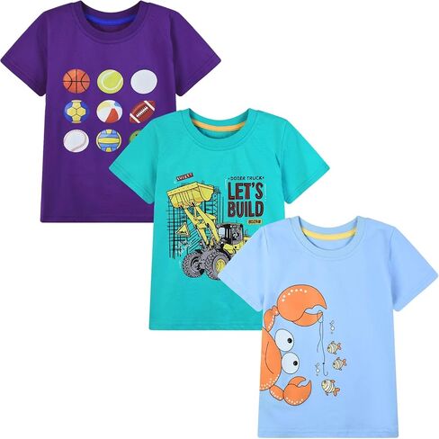 Boys' 3-piece Short Sleeved T-Shirt, Pure Cotton Casual Round Neck T-Shirt, Suitable for Children Aged 2-7 in Kuwait