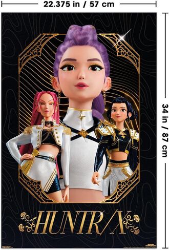 Netflix KPop Demon Hunters (2025) - Huntrix Group Golden Wall Poster, 34L" x 22.4W", Unframed Version in Kuwait