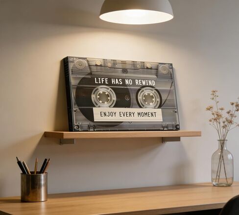 Retro Cassette Tape Canvas Wall Art, Life Has No Rewind Enjoy Every Moment Motivational Wall Decor, Vintage 80s 90s Music Framed Artwork for Living Room Bedroom Home Decoration 12x16 Inch in Saudi Arabia
