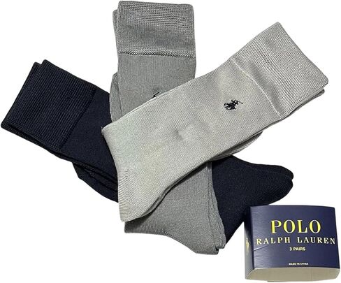 POLO RALPH LAUREN Men's Dress Business Casual Trouser Socks, 3 Pairs | Grey, Silver, Navy Blue | Super Soft Polyester, Spandex | Sock 10-13, Shoe 6-12.5 | ZP899746PKN in Kuwait