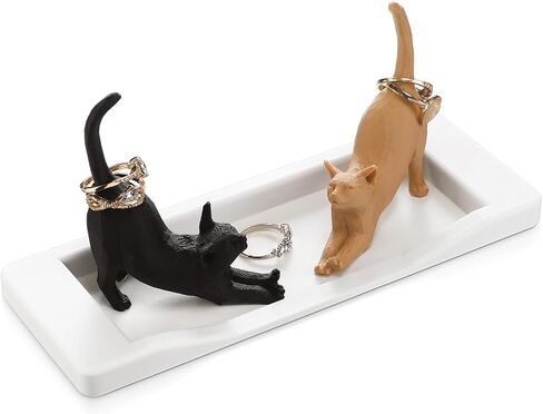 Sliner Cat Ring Holder with Ring Dish Cute Jewelry Holder Tray Gift Earrings Trinkets Dish for Women Cat Mom Lover Wedding in Kuwait