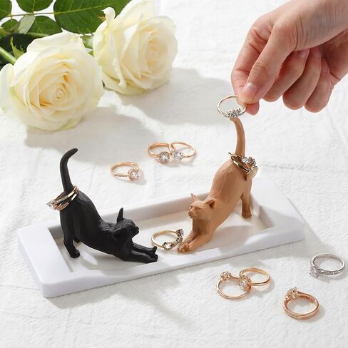 Sliner Cat Ring Holder with Ring Dish Cute Jewelry Holder Tray Gift Earrings Trinkets Dish for Women Cat Mom Lover Wedding in Kuwait
