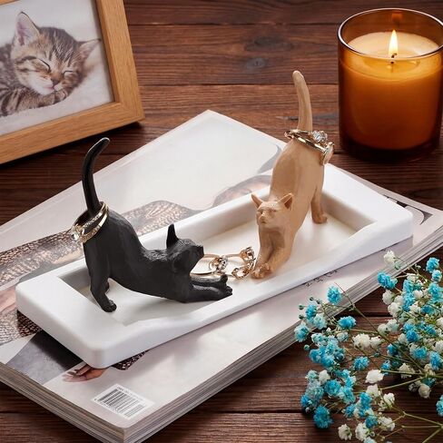 Sliner Cat Ring Holder with Ring Dish Cute Jewelry Holder Tray Gift Earrings Trinkets Dish for Women Cat Mom Lover Wedding in Kuwait