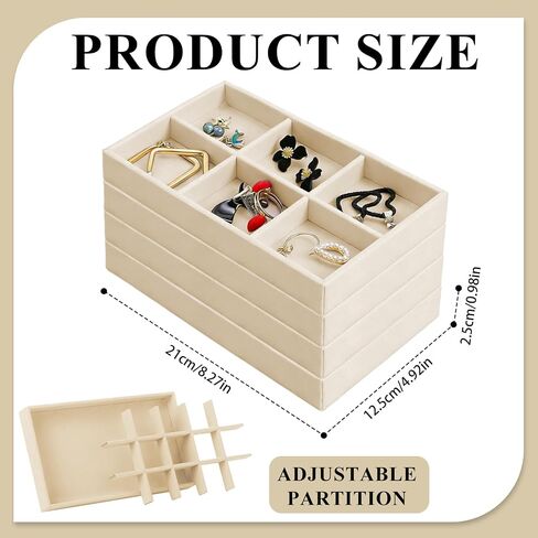 24 Pack Velvet Jewelry Trays Stackable Jewelry Organizer Trays Drawer Inserts Divided Storage Containers for Rings Earrings Jewelry Display (Beige) in Kuwait