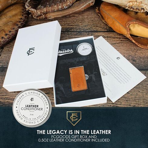FIELDERS CHOICE GOODS Leather Money Clip - Magnetic Cash Holder, Handcrafted from Vintage Baseball Gloves by FC Goods in Saudi Arabia