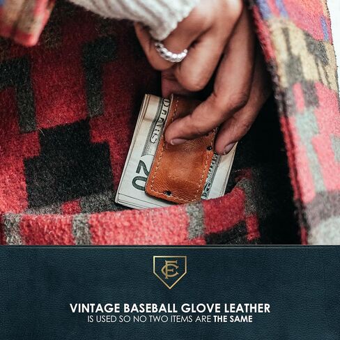 FIELDERS CHOICE GOODS Leather Money Clip - Magnetic Cash Holder, Handcrafted from Vintage Baseball Gloves by FC Goods in Saudi Arabia