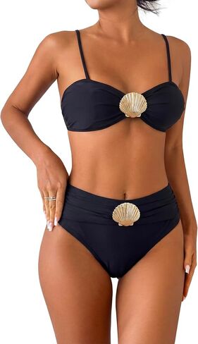 Women High Waisted Bikini Adjustable Straps Swimsuit Tie Back Bathing Suit in Saudi Arabia