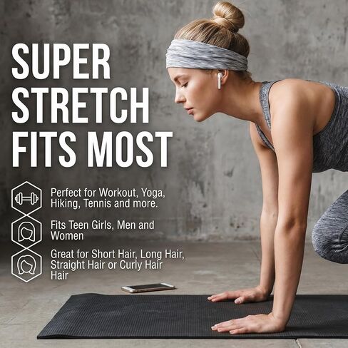 6 Pack Workout Headbands for Women & Men, Sweat Bands Headbands Non Slip Sweatbands Soft Elastic Sports Headband Hair Accessories for Gym, Yoga, Running in Saudi Arabia