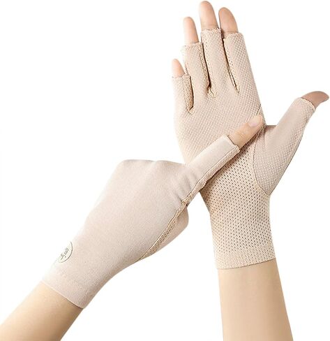 TINAYAUE UV Sun Protection Gloves for Women Non Slip Outdoor Cycling Driving Fingerless Gloves Thin Summer Mesh Cotton Glove in Kuwait
