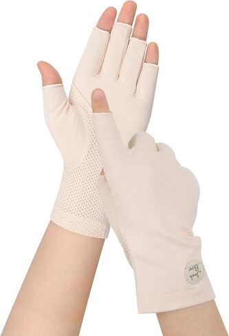 TINAYAUE UV Sun Protection Gloves for Women Non Slip Outdoor Cycling Driving Fingerless Gloves Thin Summer Mesh Cotton Glove in Kuwait