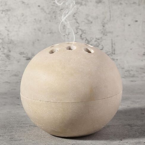 Natural Travertine Incense Burner – 4" Handmade Stone Incense Cone Holder, Minimalist Sphere Incense Burner for Home Decor, Meditation, Yoga, Spa, Relaxation (Beige) in Saudi Arabia