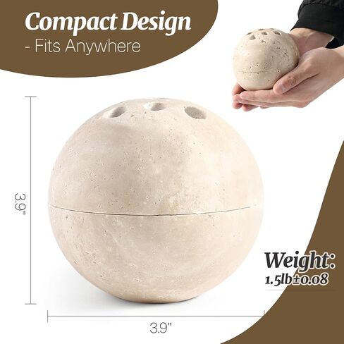Natural Travertine Incense Burner – 4" Handmade Stone Incense Cone Holder, Minimalist Sphere Incense Burner for Home Decor, Meditation, Yoga, Spa, Relaxation (Beige) in Saudi Arabia