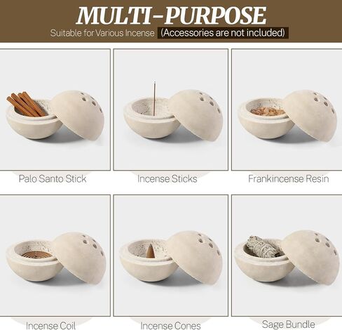 Natural Travertine Incense Burner – 4" Handmade Stone Incense Cone Holder, Minimalist Sphere Incense Burner for Home Decor, Meditation, Yoga, Spa, Relaxation (Beige) in Saudi Arabia