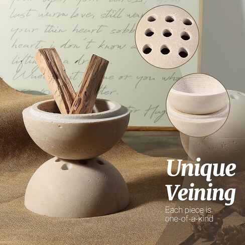 Natural Travertine Incense Burner – 4" Handmade Stone Incense Cone Holder, Minimalist Sphere Incense Burner for Home Decor, Meditation, Yoga, Spa, Relaxation (Beige) in Saudi Arabia