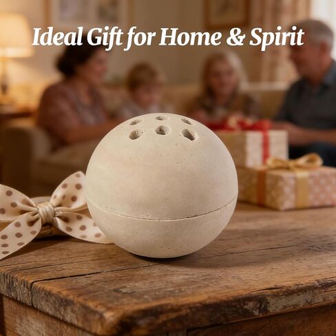 Natural Travertine Incense Burner – 4" Handmade Stone Incense Cone Holder, Minimalist Sphere Incense Burner for Home Decor, Meditation, Yoga, Spa, Relaxation (Beige) in Saudi Arabia