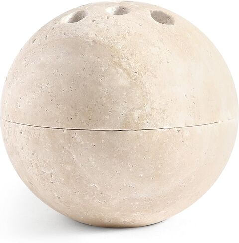 Natural Travertine Incense Burner – 4" Handmade Stone Incense Cone Holder, Minimalist Sphere Incense Burner for Home Decor, Meditation, Yoga, Spa, Relaxation (Beige) in Saudi Arabia