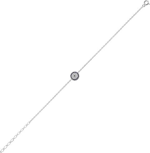 Sterling Silver Evil Eye Bracelet for Women | Rhodium Plated 925 Silver with Blue & White CZ Stones | Adjustable Chain Jewelry Gift in Saudi Arabia
