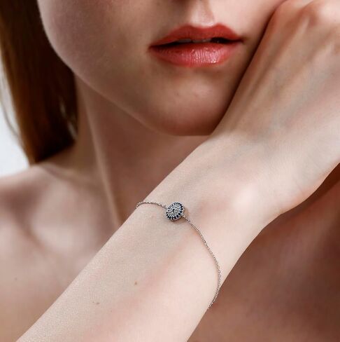 Sterling Silver Evil Eye Bracelet for Women | Rhodium Plated 925 Silver with Blue & White CZ Stones | Adjustable Chain Jewelry Gift in Saudi Arabia