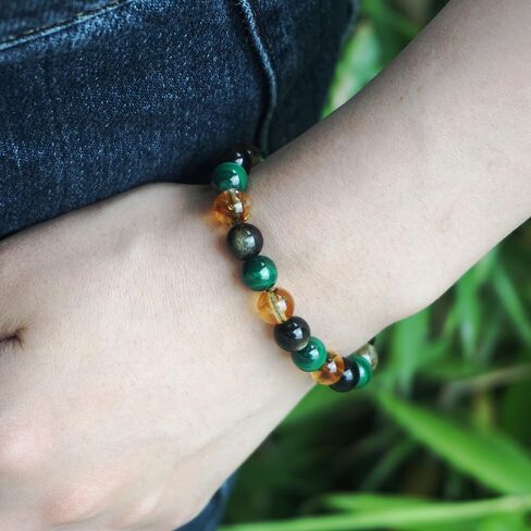 Citrine Malachite Golden Obsidian Triple Protection Bracelet - Feng Shui Lucky Obsidian bracelet for Men & Women (Adjustable) ,Attracts Wealth and Success, Relieves Stress, Money Magnet bracelet in Saudi Arabia