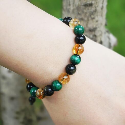 Citrine Malachite Golden Obsidian Triple Protection Bracelet - Feng Shui Lucky Obsidian bracelet for Men & Women (Adjustable) ,Attracts Wealth and Success, Relieves Stress, Money Magnet bracelet in Saudi Arabia