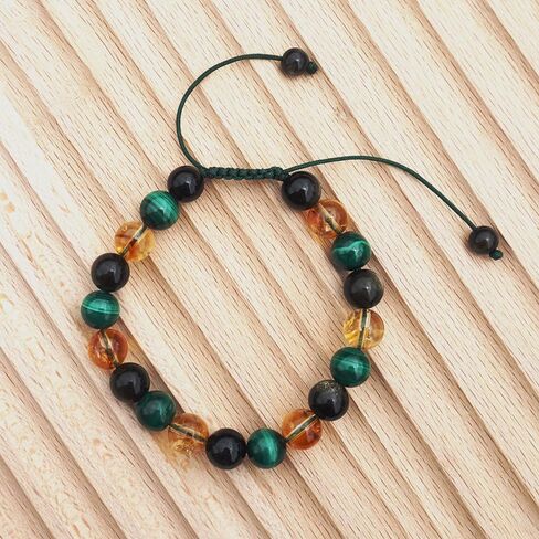 Citrine Malachite Golden Obsidian Triple Protection Bracelet - Feng Shui Lucky Obsidian bracelet for Men & Women (Adjustable) ,Attracts Wealth and Success, Relieves Stress, Money Magnet bracelet in Saudi Arabia
