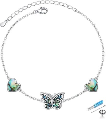 FLYOW 925 Sterling Silver Butterfly Bracelet of Memorial Keepsake Cremation Urn Bracelet for Ashes for Women Adjustable Chain 7+2 Inch Easter Day of the Dead Presents in Kuwait