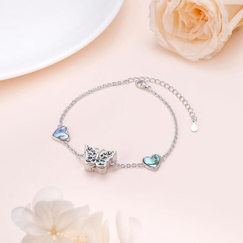 FLYOW 925 Sterling Silver Butterfly Bracelet of Memorial Keepsake Cremation Urn Bracelet for Ashes for Women Adjustable Chain 7+2 Inch Easter Day of the Dead Presents in Kuwait