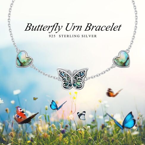 FLYOW 925 Sterling Silver Butterfly Bracelet of Memorial Keepsake Cremation Urn Bracelet for Ashes for Women Adjustable Chain 7+2 Inch Easter Day of the Dead Presents in Kuwait