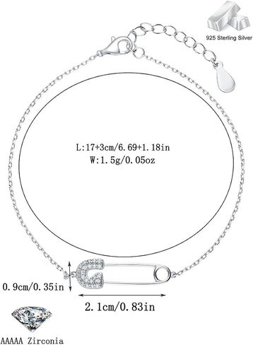 Dainty Paperclip Safety Pin Bracelet 925 Sterling Silver Cubic Zirconia Crystal Clip Adjustable Chain Bracelets Cute Birthday Anniversary Jewelry for Women Mom Bff in Kuwait