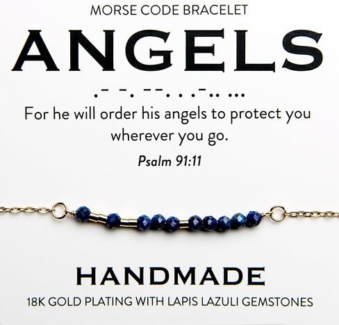 Christian 18K Gold and Lapis Lazuli Minimalist Morse Code Bracelet for Women | Bible Verse Gift for Her | Ladies Religious Dainty Blue Beaded Jewelry with Inspirational Words of Encouragement | Catholic Gift for Mom, Daughter, Wife, Friend, Sister in Saudi Arabia