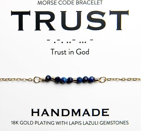 Christian 18K Gold and Lapis Lazuli Minimalist Morse Code Bracelet for Women | Bible Verse Gift for Her | Ladies Religious Dainty Blue Beaded Jewelry with Inspirational Words of Encouragement | Catholic Gift for Mom, Daughter, Wife, Friend, Sister in Saudi Arabia