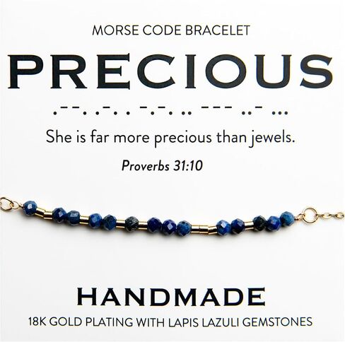 Christian 18K Gold and Lapis Lazuli Minimalist Morse Code Bracelet for Women | Bible Verse Gift for Her | Ladies Religious Dainty Blue Beaded Jewelry with Inspirational Words of Encouragement | Catholic Gift for Mom, Daughter, Wife, Friend, Sister in Saudi Arabia