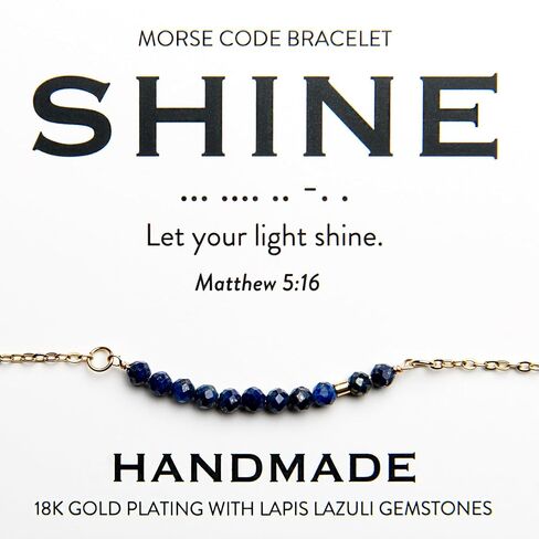 Christian 18K Gold and Lapis Lazuli Minimalist Morse Code Bracelet for Women | Bible Verse Gift for Her | Ladies Religious Dainty Blue Beaded Jewelry with Inspirational Words of Encouragement | Catholic Gift for Mom, Daughter, Wife, Friend, Sister in Saudi Arabia