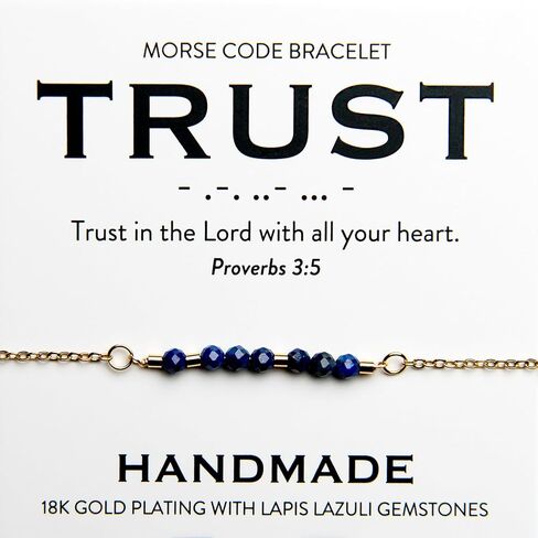 Christian 18K Gold and Lapis Lazuli Minimalist Morse Code Bracelet for Women | Bible Verse Gift for Her | Ladies Religious Dainty Blue Beaded Jewelry with Inspirational Words of Encouragement | Catholic Gift for Mom, Daughter, Wife, Friend, Sister in Saudi Arabia