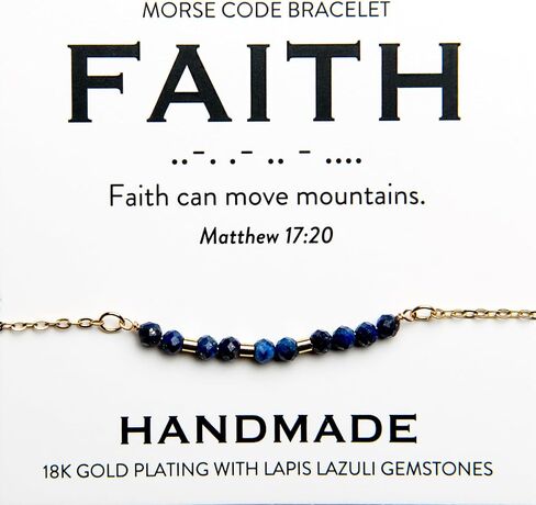 Christian 18K Gold and Lapis Lazuli Minimalist Morse Code Bracelet for Women | Bible Verse Gift for Her | Ladies Religious Dainty Blue Beaded Jewelry with Inspirational Words of Encouragement | Catholic Gift for Mom, Daughter, Wife, Friend, Sister in Saudi Arabia