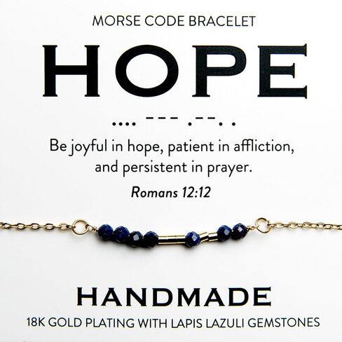 Christian 18K Gold and Lapis Lazuli Minimalist Morse Code Bracelet for Women | Bible Verse Gift for Her | Ladies Religious Dainty Blue Beaded Jewelry with Inspirational Words of Encouragement | Catholic Gift for Mom, Daughter, Wife, Friend, Sister in Saudi Arabia