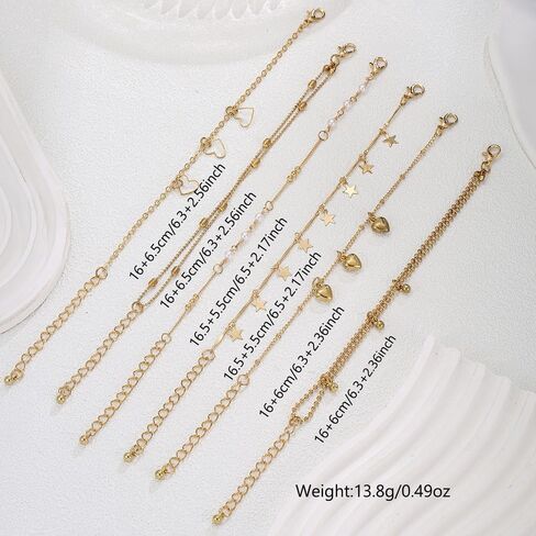 14K Gold Plated Stackable Charm Bracelet Set Dainty Heart Star Layered Adjustable Chain Jewelry Boho Delicate Wrist Set for Women Party Wedding in Kuwait
