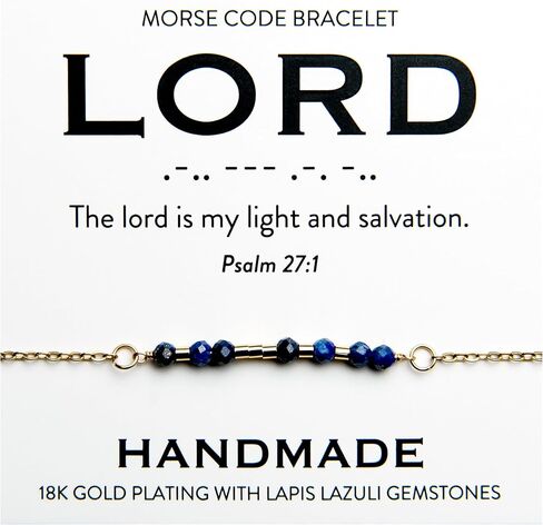 Christian 18K Gold and Lapis Lazuli Minimalist Morse Code Bracelet for Women | Bible Verse Gift for Her | Ladies Religious Dainty Blue Beaded Jewelry with Inspirational Words of Encouragement | Catholic Gift for Mom, Daughter, Wife, Friend, Sister in Saudi Arabia