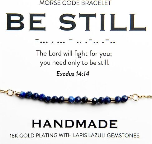 Christian 18K Gold and Lapis Lazuli Minimalist Morse Code Bracelet for Women | Bible Verse Gift for Her | Ladies Religious Dainty Blue Beaded Jewelry with Inspirational Words of Encouragement | Catholic Gift for Mom, Daughter, Wife, Friend, Sister in Saudi Arabia