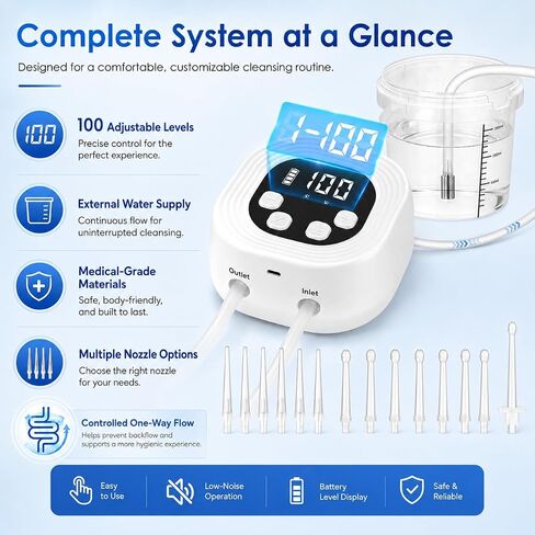 Enema Kit, Detox-Enemas for Colon-Cleanse for Women Men, Coffee Enema Coffee-Organic Cleanse Kit, Electric Water Flow Speed Control with LCD Display, Pressure Spray, External Water Supply in Kuwait
