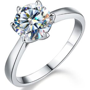 1pc S925 Sterling Silver 0.5ct-1ct Synthetic Moissanite Classic 6-Prong Halo Ring for Women Engagement Wear Women's Best Gift Fine Jewellery Gifts in Kuwait