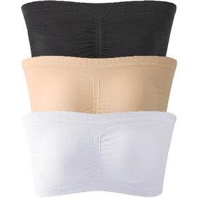 ANUFER Womens Plus Size 3 Pieces Seamless Strapless Bandeau Bra Wireless Stretch Tube Top Bra with Removable Pads in Kuwait