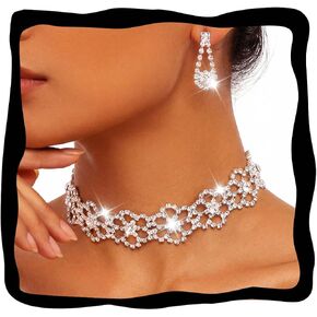 CLOACE Rhinestone Choker Necklace Sets Bridal Wedding Necklace Earrings Set Prom Jewelry Accessories for Women in Saudi Arabia