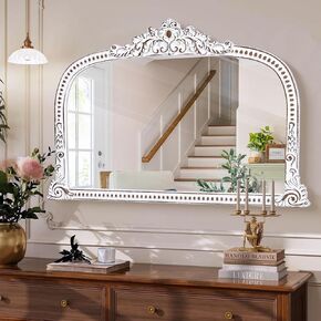 HOITUZYUS French Vintage Statement Mirror: 24x36 Inches Baroque Arched Mirror Distressed White Boho Beaded Decorative Mirrors for Fireplace Mantel, Bedroom, Living Room, Entryway in Saudi Arabia