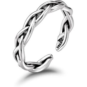 Vintage Twisted Adjustable Ring for Women Bohemian Open Cuff Ring 925 Sterling Silver Hypoallergenic Minimalist Personality Band Unique Jewelry in Saudi Arabia