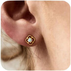 Flower Opal Stud Earrings Sterling Silver Earrings Hypoallergenic 14k Gold Plated Small Earrings for Women Sensitive Ears Opal Jewelry Birthday Gifts for Mom Women Her in Saudi Arabia