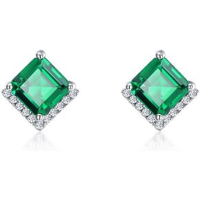 Exquisite Princess Cut Emerald Stud Earrings in S925 Silver, Luxurious Elegant Gemstones, A Chic and Sparkling Choice for Women Who Covet Elegance and Distinctiveness in Saudi Arabia