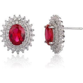 925 Sterling Silver Birthstone Stud Earrings for Women, Large Statement Oval Cubic Zirconia Halo Earrings, Princess Diana Style, Hypoallergenic Jewelry Gift for Birthday Anniversary Wedding Engagement in Saudi Arabia
